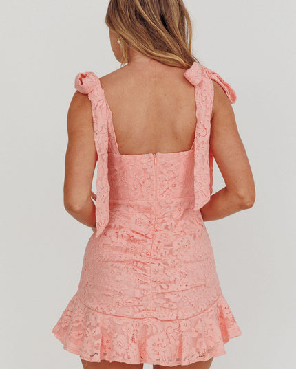 Blush Tied Shoulder Lace Mini Dress