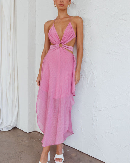 Pink Cut-Out Halterneck Midi Dress