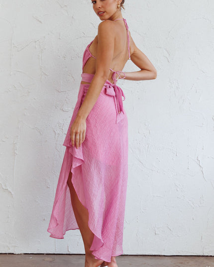 Pink Cut-Out Halterneck Midi Dress