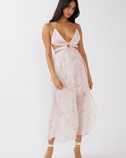 Blush Cut-Out Halterneck Midi Dress Print