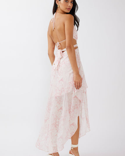 Blush Cut-Out Halterneck Midi Dress Print