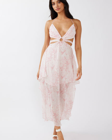 Blush Cut-Out Halterneck Midi Dress Print