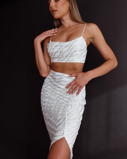 White Pleated Bust Crop Top