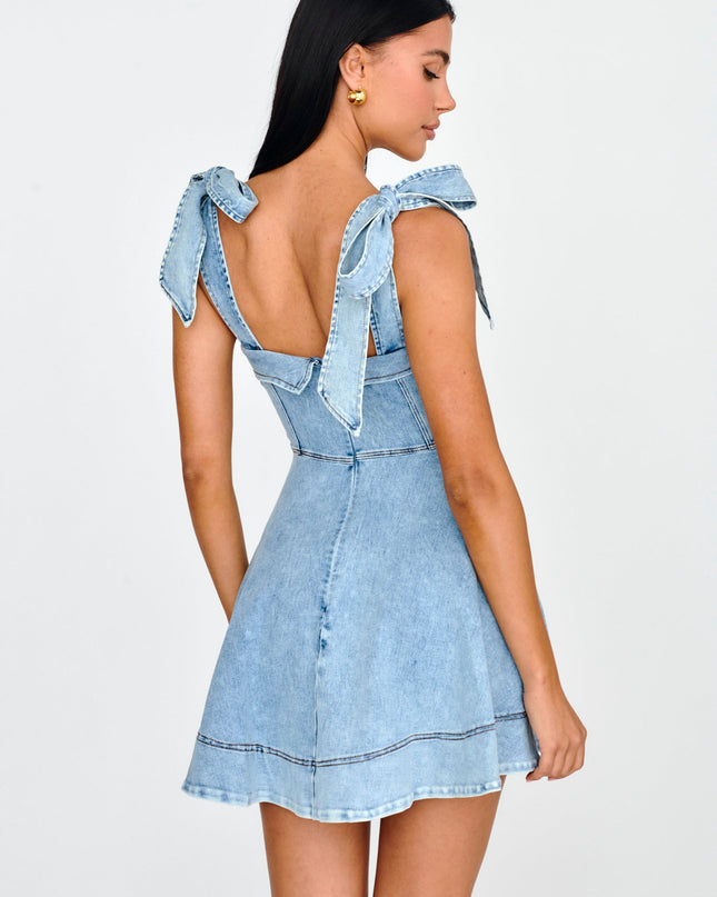 Denim Bow Shoulder Mini Dress