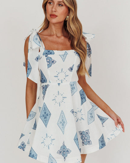 Blue Tied Shoulder Mini Dress
