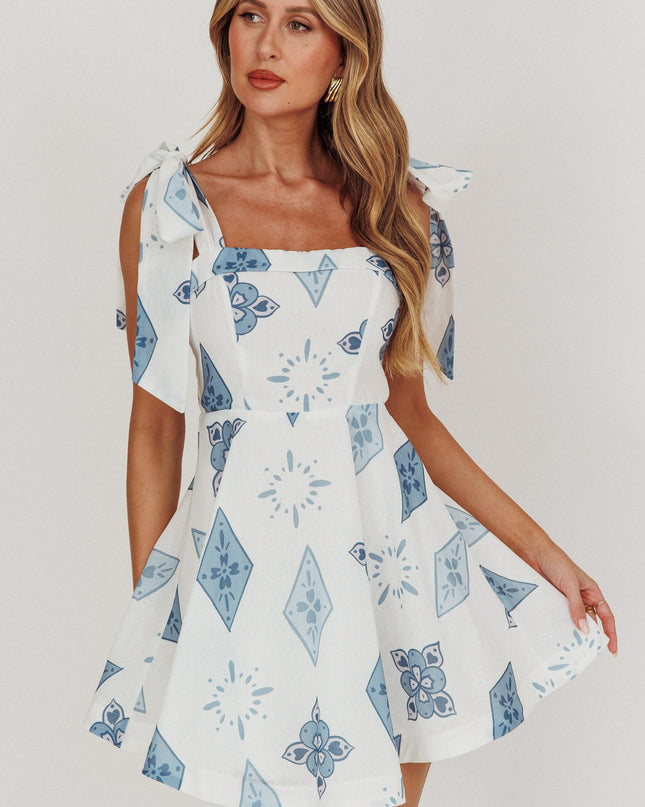 Blue Tied Shoulder Mini Dress