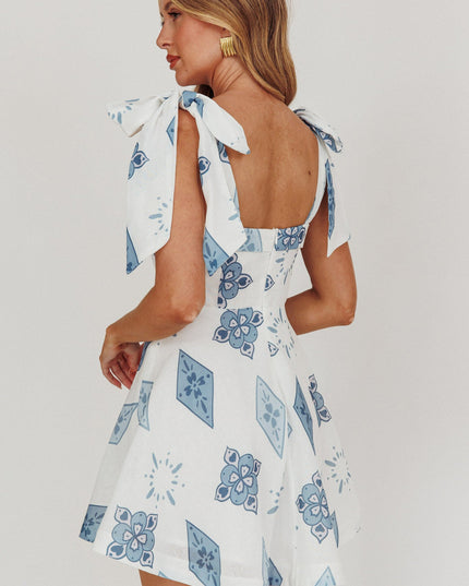 Blue Tied Shoulder Mini Dress