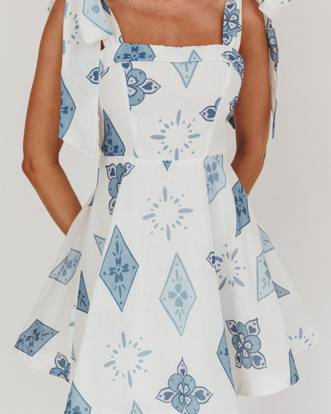 Blue Tied Shoulder Mini Dress