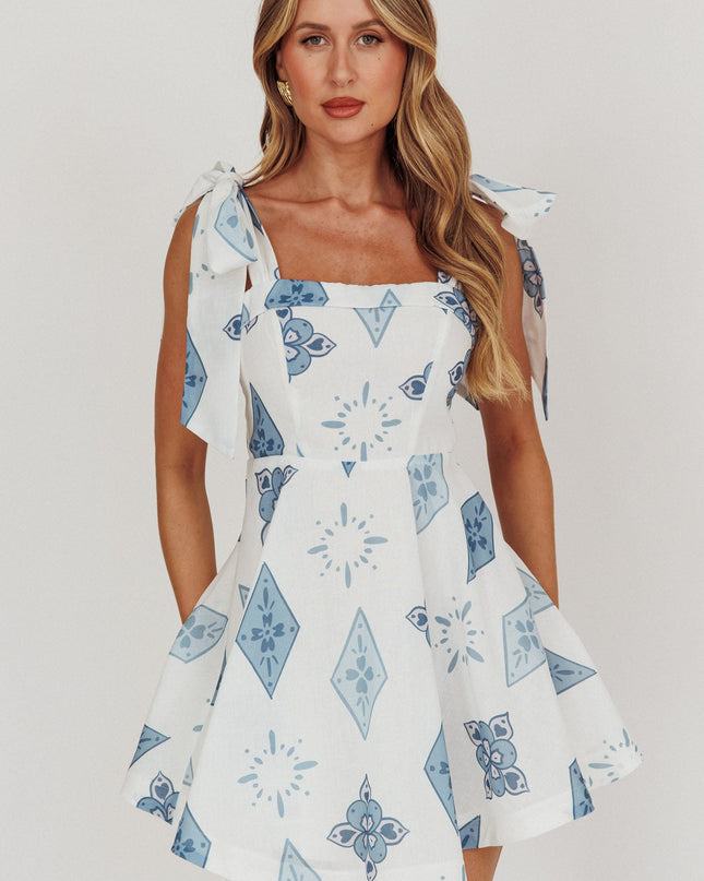Blue Tied Shoulder Mini Dress