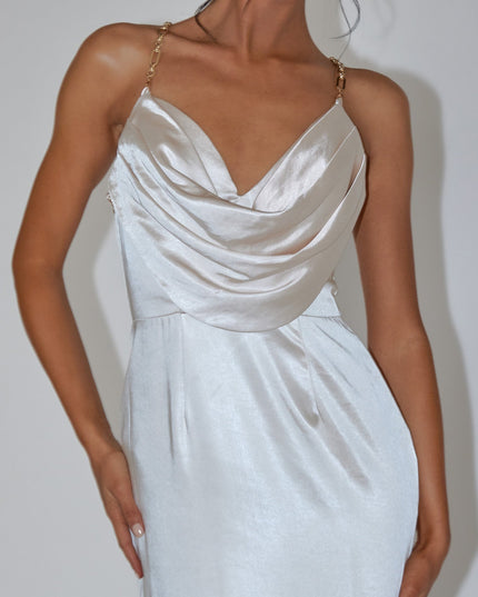 Champagne Chain Strap Satin Midi Dress