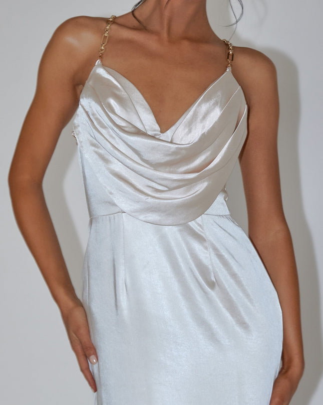 Champagne Chain Strap Satin Midi Dress
