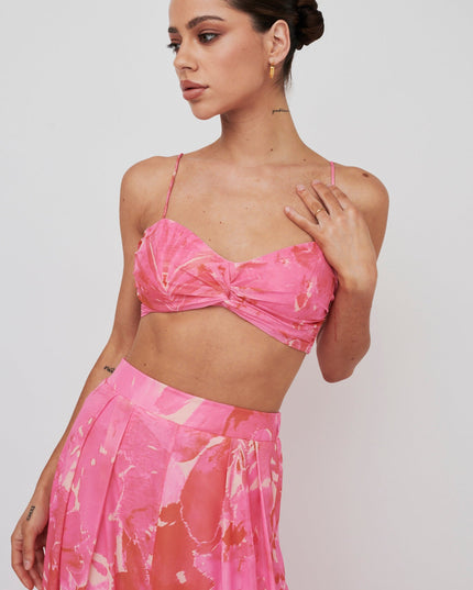 Blush Tied Back Crop Top Print