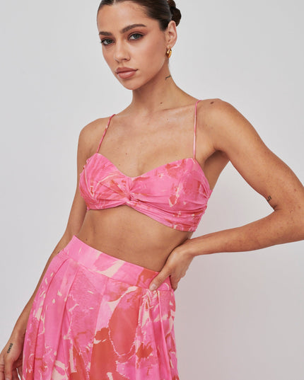 Blush Tied Back Crop Top Print