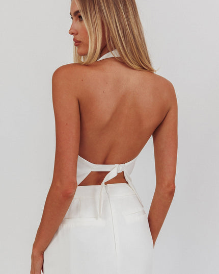 Off White Halter Buckle Vest Top