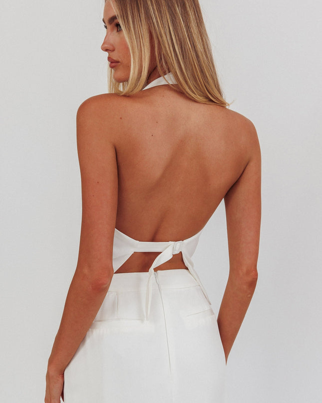 Off White Halter Buckle Vest Top