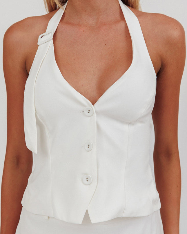 Off White Halter Buckle Vest Top