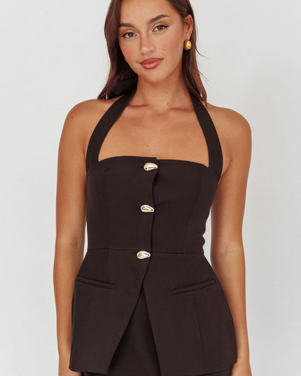 Black Button Front Halter Top