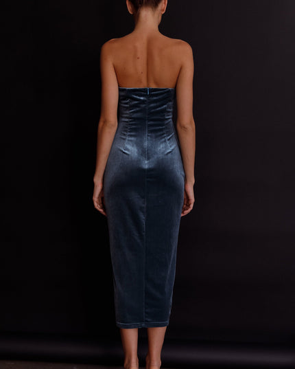 Blue Fate Velvet Midi Dress
