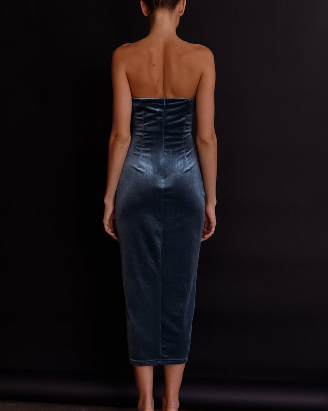 Blue Fate Velvet Midi Dress