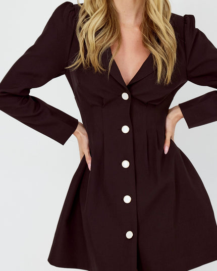 Black Button Front Pintuck Mini Dress