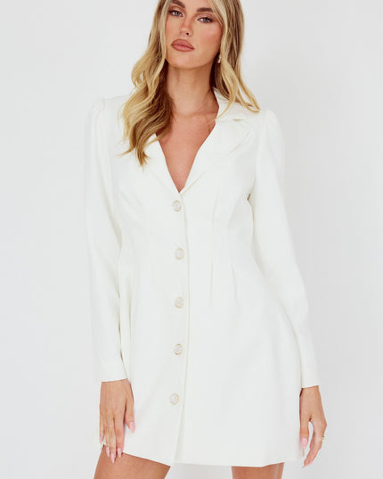 White Button Front Pintuck Mini Dress