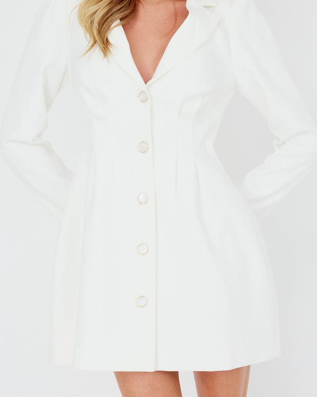 White Button Front Pintuck Mini Dress
