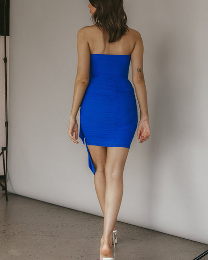 Blue Strapless Knot Accent Mini Dress