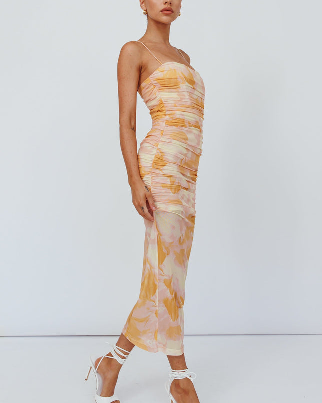 Yellow Cami Strap Midi Dress Floral