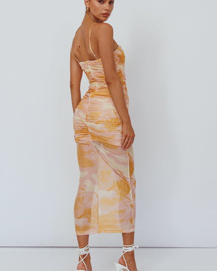 Yellow Cami Strap Midi Dress Floral