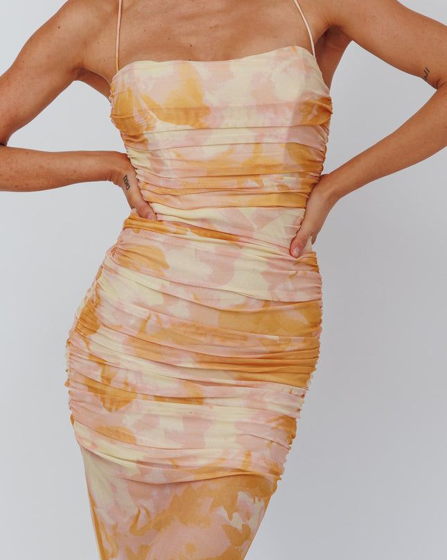 Yellow Cami Strap Midi Dress Floral