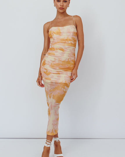 Yellow Cami Strap Midi Dress Floral