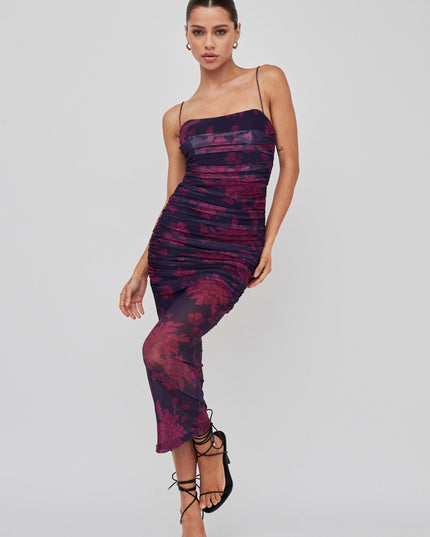 Grape Cami Strap Midi Dress Flower