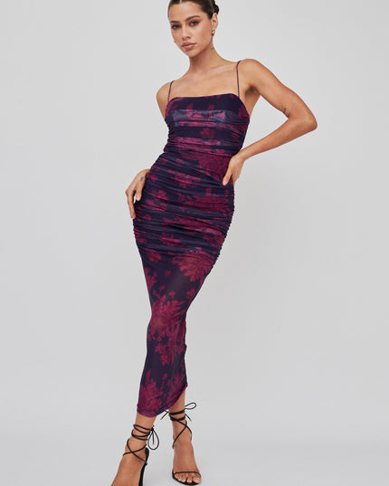 Grape Cami Strap Midi Dress Flower
