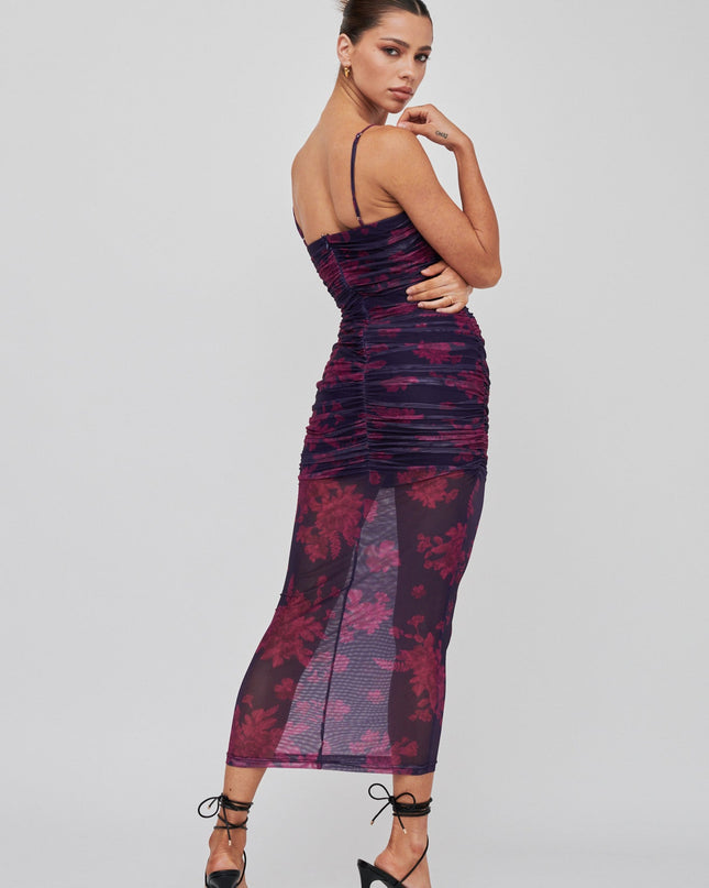 Grape Cami Strap Midi Dress Flower