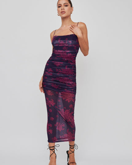 Grape Cami Strap Midi Dress Flower