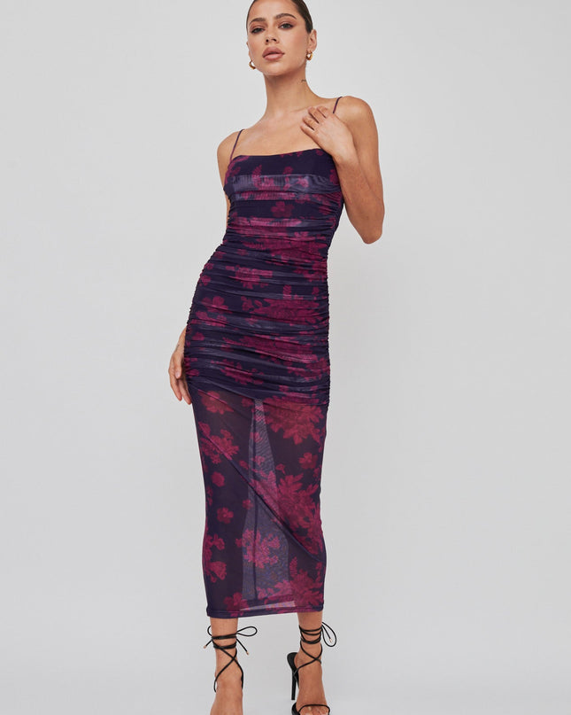 Grape Cami Strap Midi Dress Flower