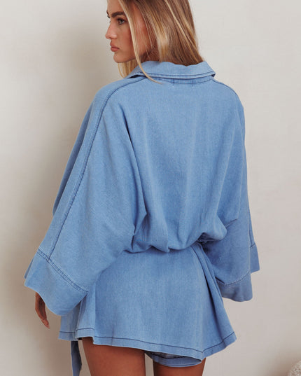 Denim Blue Beach Button-Up Romper