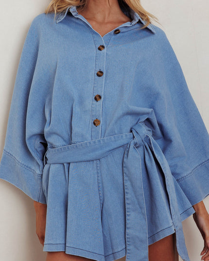 Denim Blue Beach Button-Up Romper