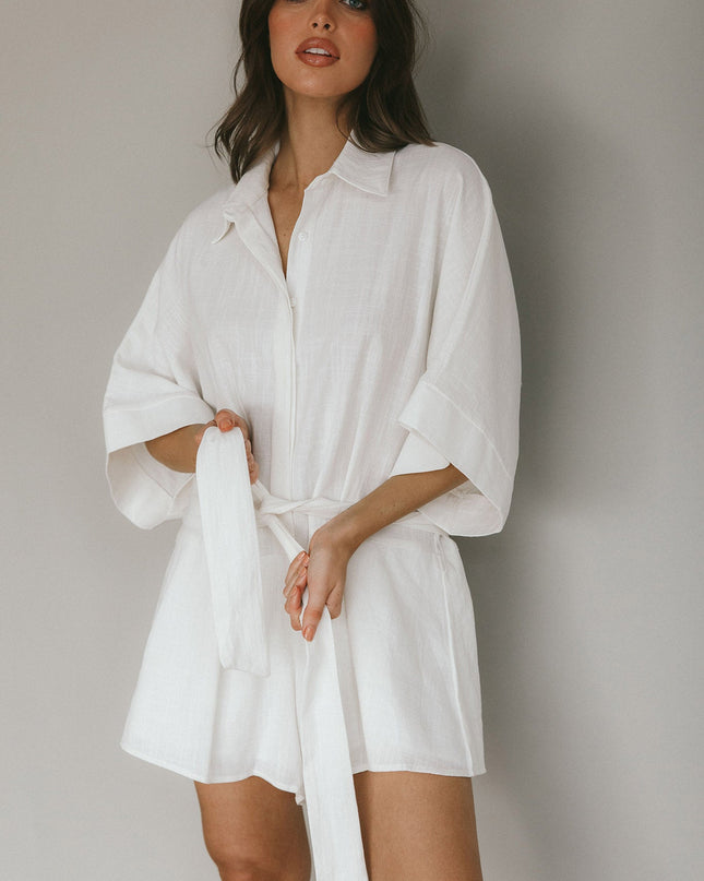 White Beach Button-Up Romper