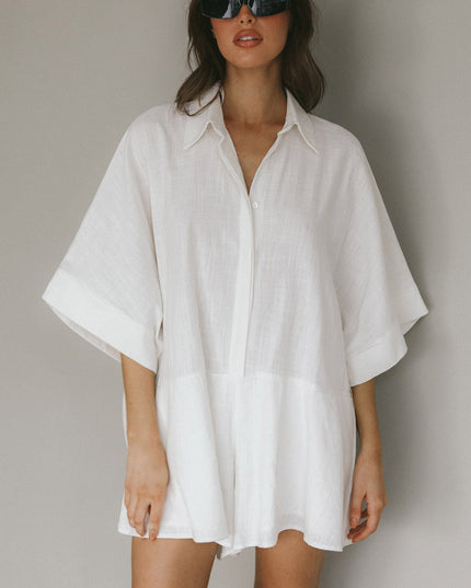 White Beach Button-Up Romper
