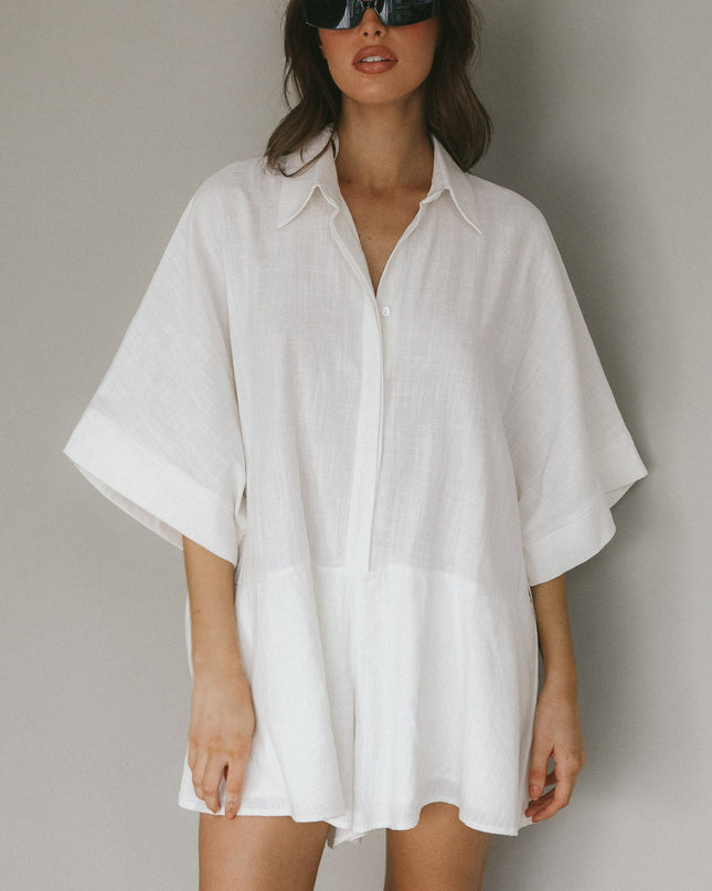 White Beach Button-Up Romper