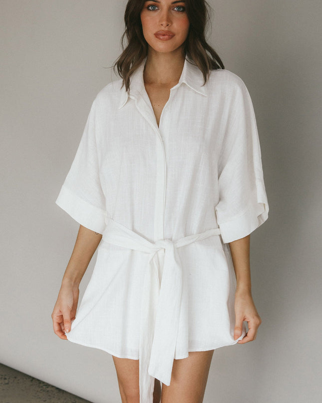 White Beach Button-Up Romper