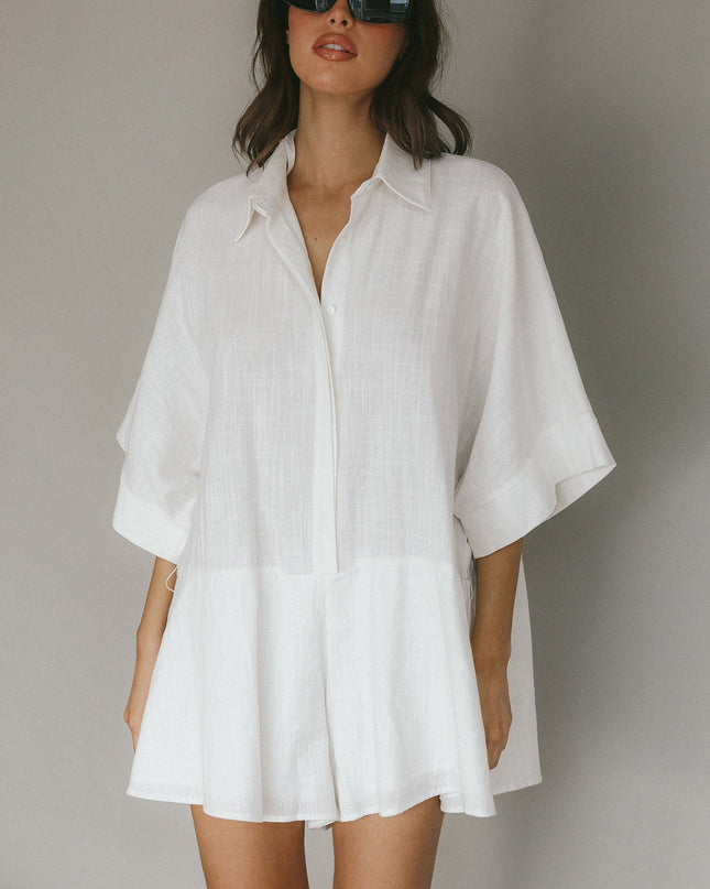 White Beach Button-Up Romper