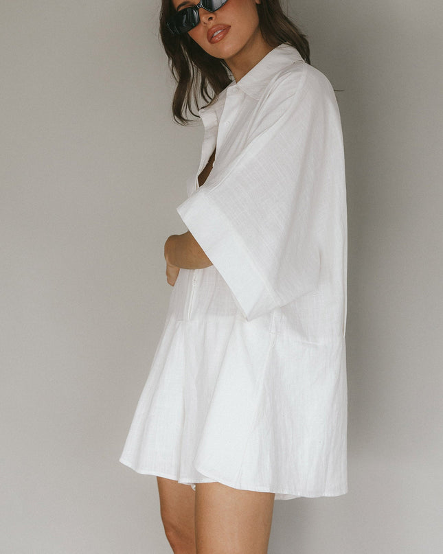 White Beach Button-Up Romper