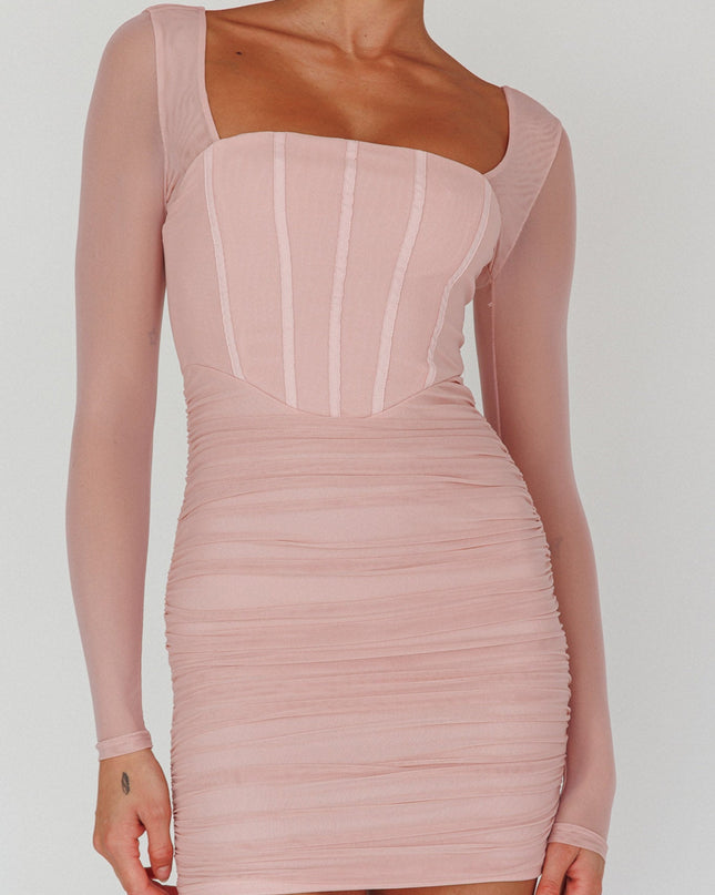 Blush Long Sleeve Ruched Mini Dress