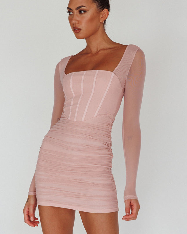 Blush Long Sleeve Ruched Mini Dress