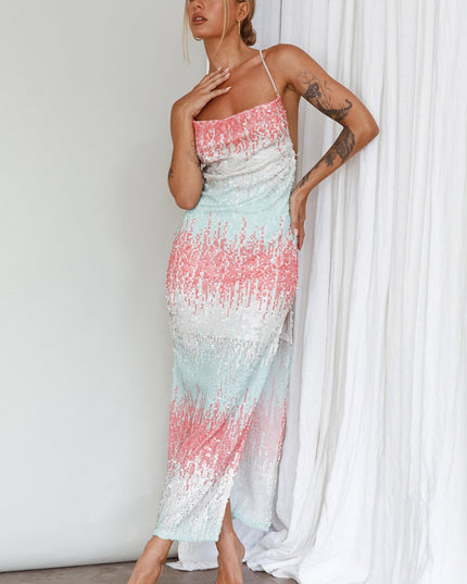 Mint Diamante Strap Midi Dress Sequin