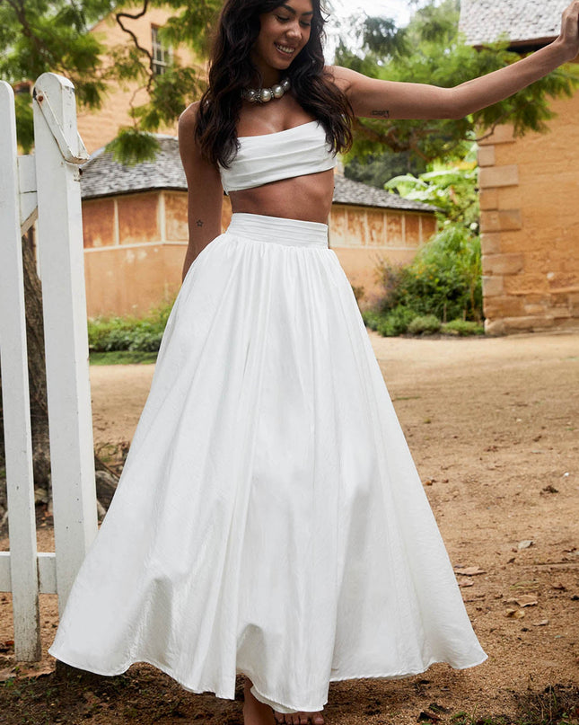 White Tied Back Maxi Skirt