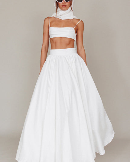 White Tied Back Maxi Skirt