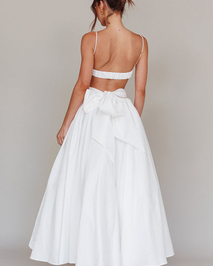 White Tied Back Maxi Skirt